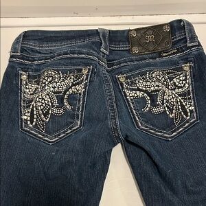 Miss Me Dark Blue Jeans with White Embellishments